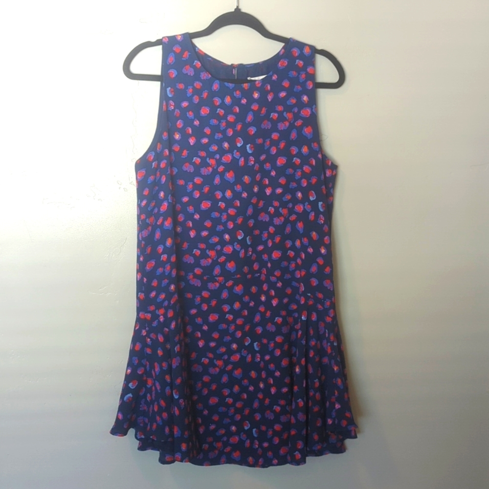 c&e Blue Chiffon Lined Patterned Tank Knee Length Dress‎ Size M